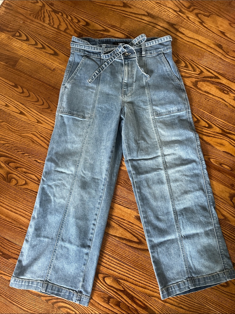 Hudson Jeans Light Blue Wide-Leg Tie-Belt Jeans